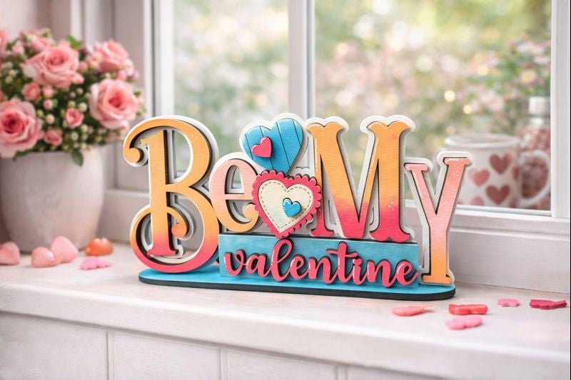 Be My Valentine Shelf Sitter • Pink Farmhouse Tabletop Home Accent - Nifty Decor & More