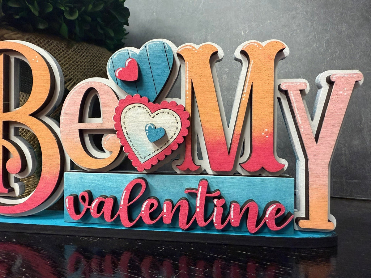 Be My Valentine Shelf Sitter • Pink Farmhouse Tabletop Home Accent - Nifty Decor & More