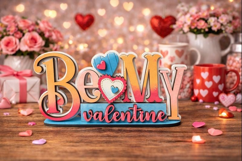 Be My Valentine Shelf Sitter • Pink Farmhouse Tabletop Home Accent - Nifty Decor & More