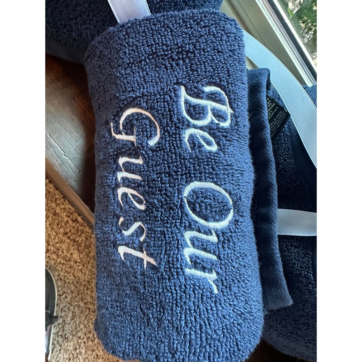 Be Our Guest Embroidered Hand and Bath Towel Set Luxury Cotton Guest Bathroom Decor - Nifty Decor & More