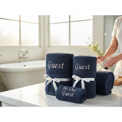 Be Our Guest Embroidered Hand and Bath Towel Set Luxury Cotton Guest Bathroom Decor - Nifty Decor & More
