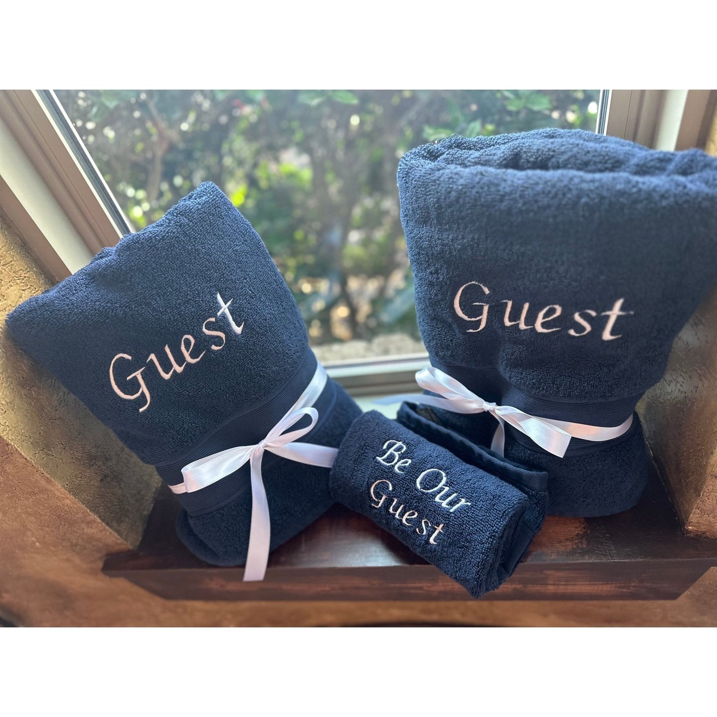 Be Our Guest Embroidered Hand and Bath Towel Set Luxury Cotton Guest Bathroom Decor - Nifty Decor & More