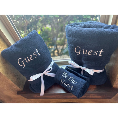 Be Our Guest Embroidered Hand and Bath Towel Set Luxury Cotton Guest Bathroom Decor - Nifty Decor & More