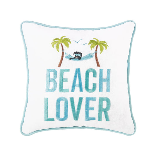 Beach Lover Throw Pillow, Embroidered Coastal Decor, Perfect for Beach House Vibes, Gift for Ocean Enthusiasts Throw Pillow
