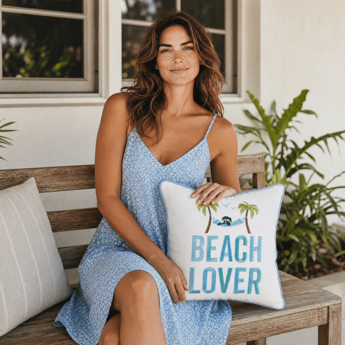 Beach Lover Throw Pillow, Embroidered Coastal Decor, Perfect for Beach House Vibes, Gift for Ocean Enthusiasts - Nifty Decor & More