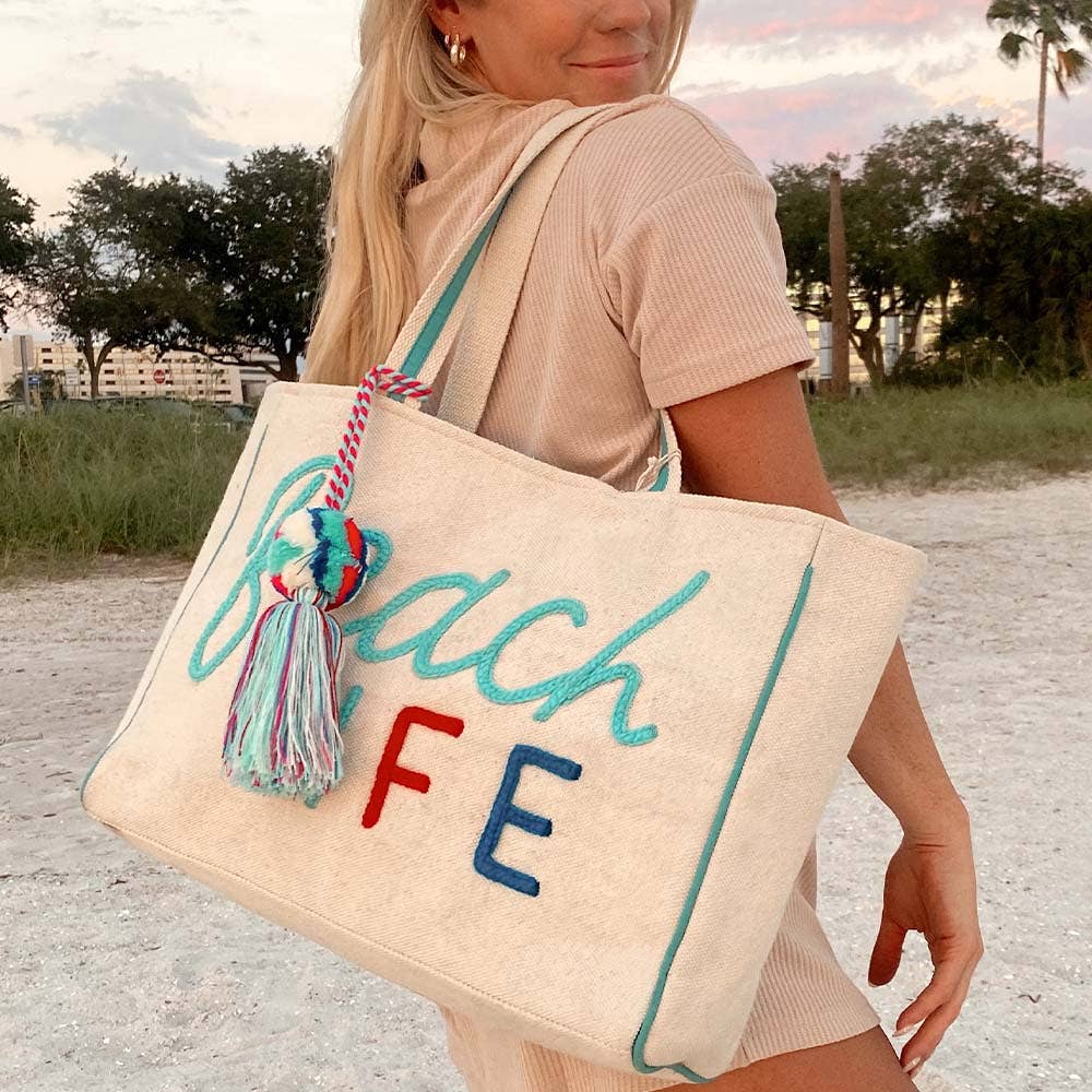 Beach Themed Tote Bags, Fun & Bright Beach Vibes Design, Ultimate Summer Tote Gift for Beach Lovers - Nifty Decor & More