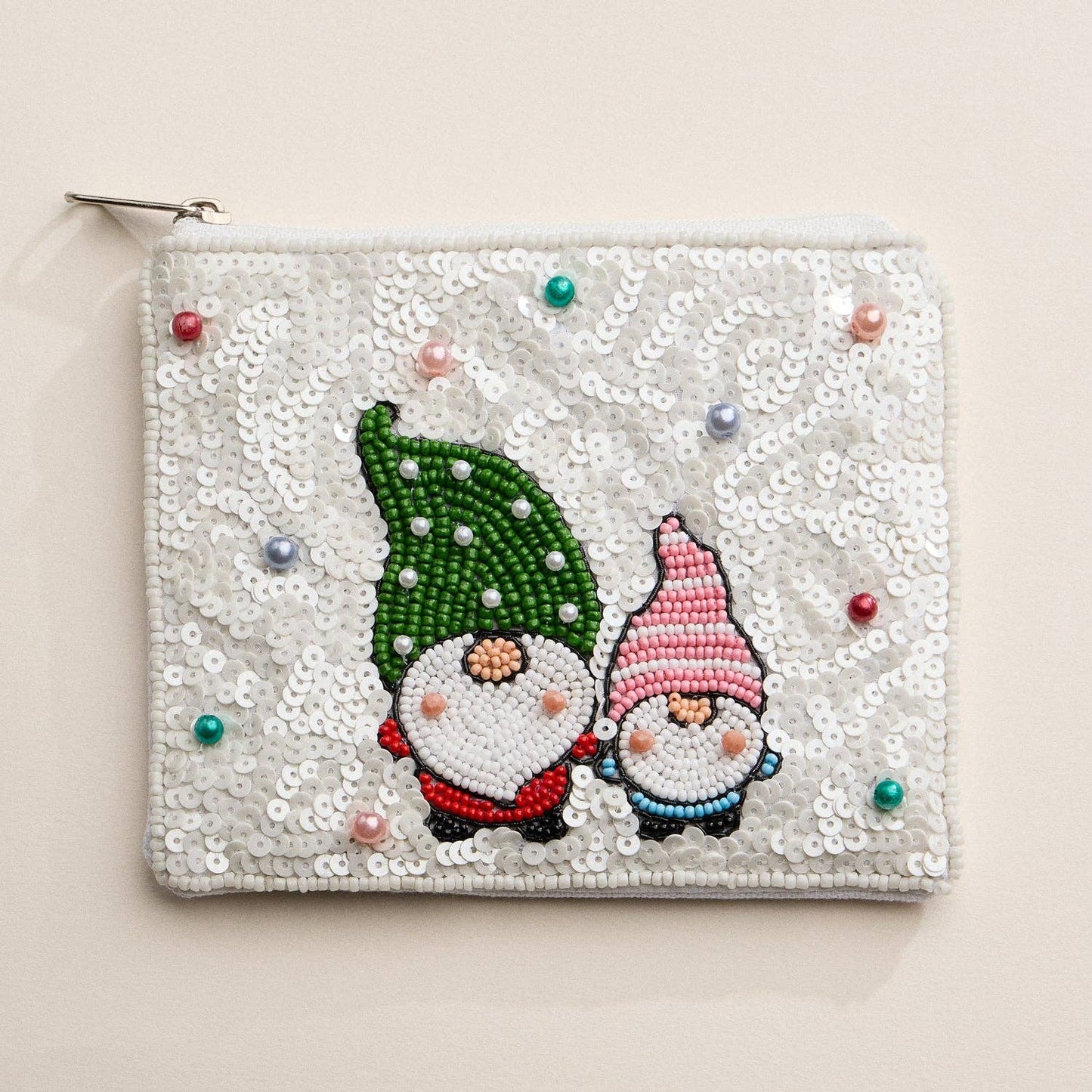 Beaded Christmas Gnome Zipper Pouch - Nifty Decor & More