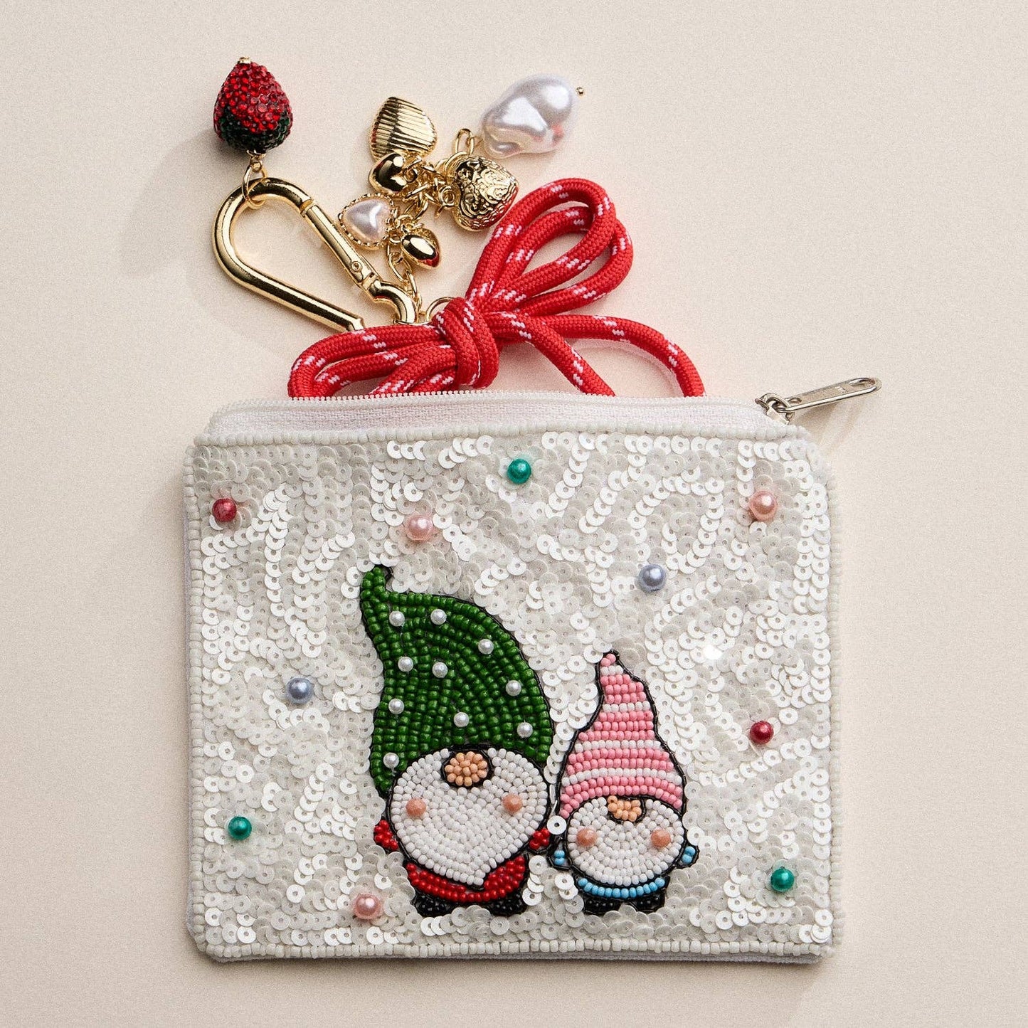 Beaded Christmas Gnome Zipper Pouch MT ONE