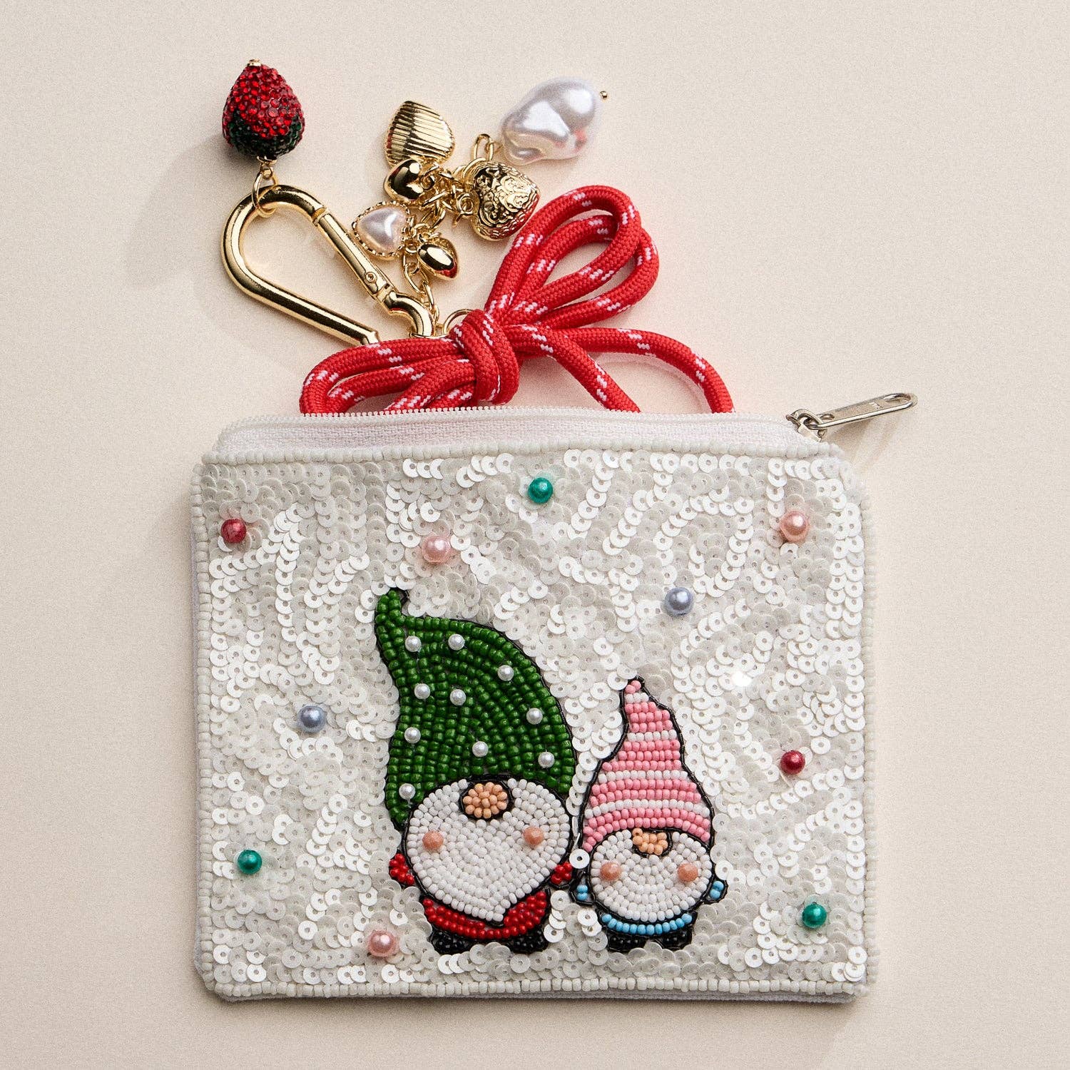 Beaded Christmas Gnome Zipper Pouch MT ONE