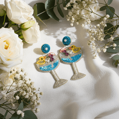 Beaded Duck Cocktail Glass Earrings - Nifty Decor & More
