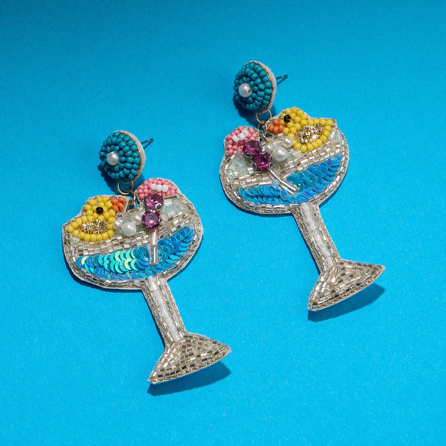 Beaded Duck Cocktail Glass Earrings – Fun Statement Jewelry Chic Earrings