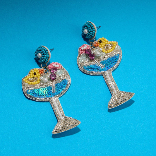 Beaded Duck Cocktail Glass Earrings – Fun Statement Jewelry Chic Earrings