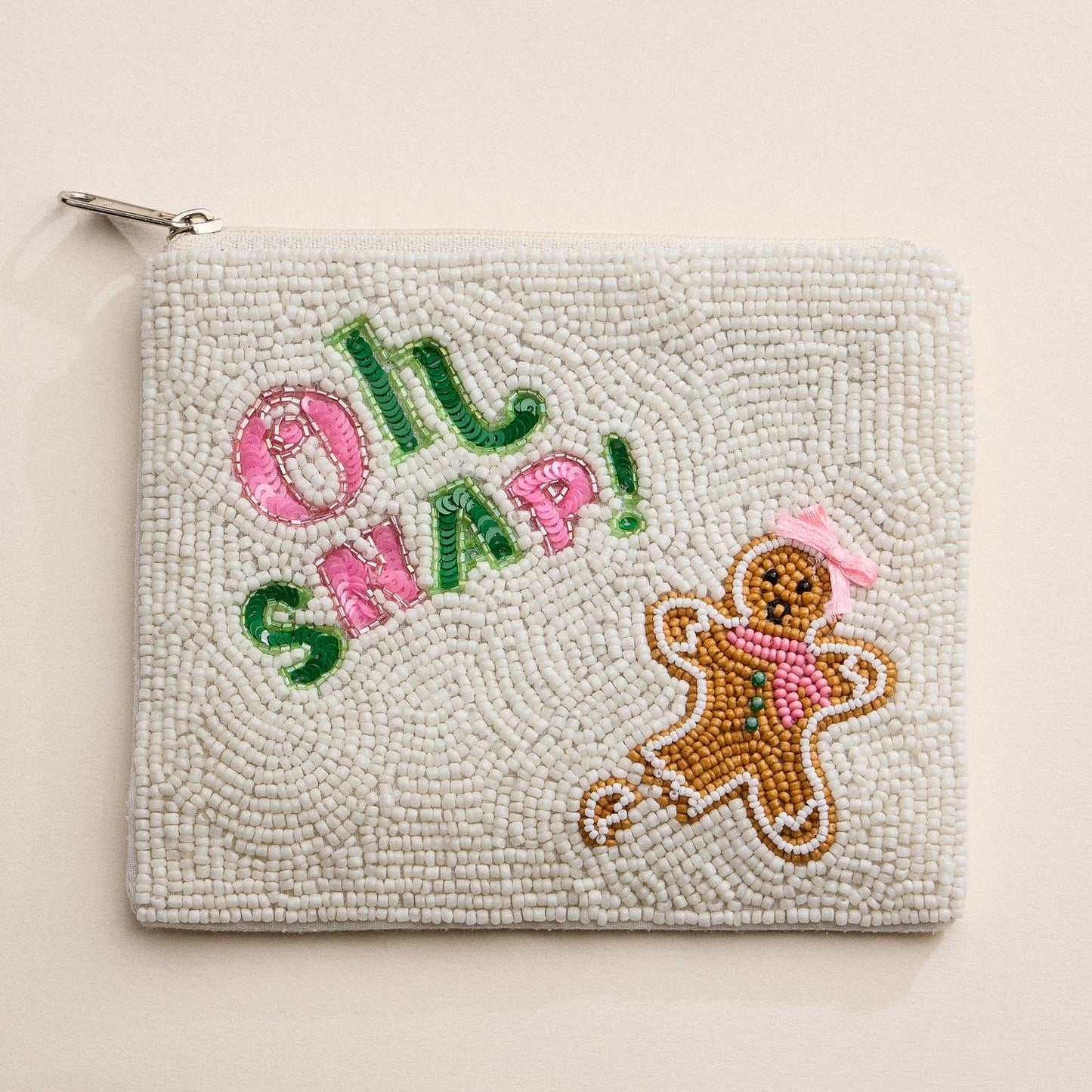 Beaded Oh Snap Gingerbread Zipper Pouch