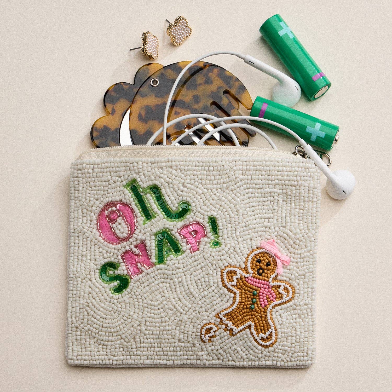 Beaded Oh Snap Gingerbread Zipper Pouch ONE MT