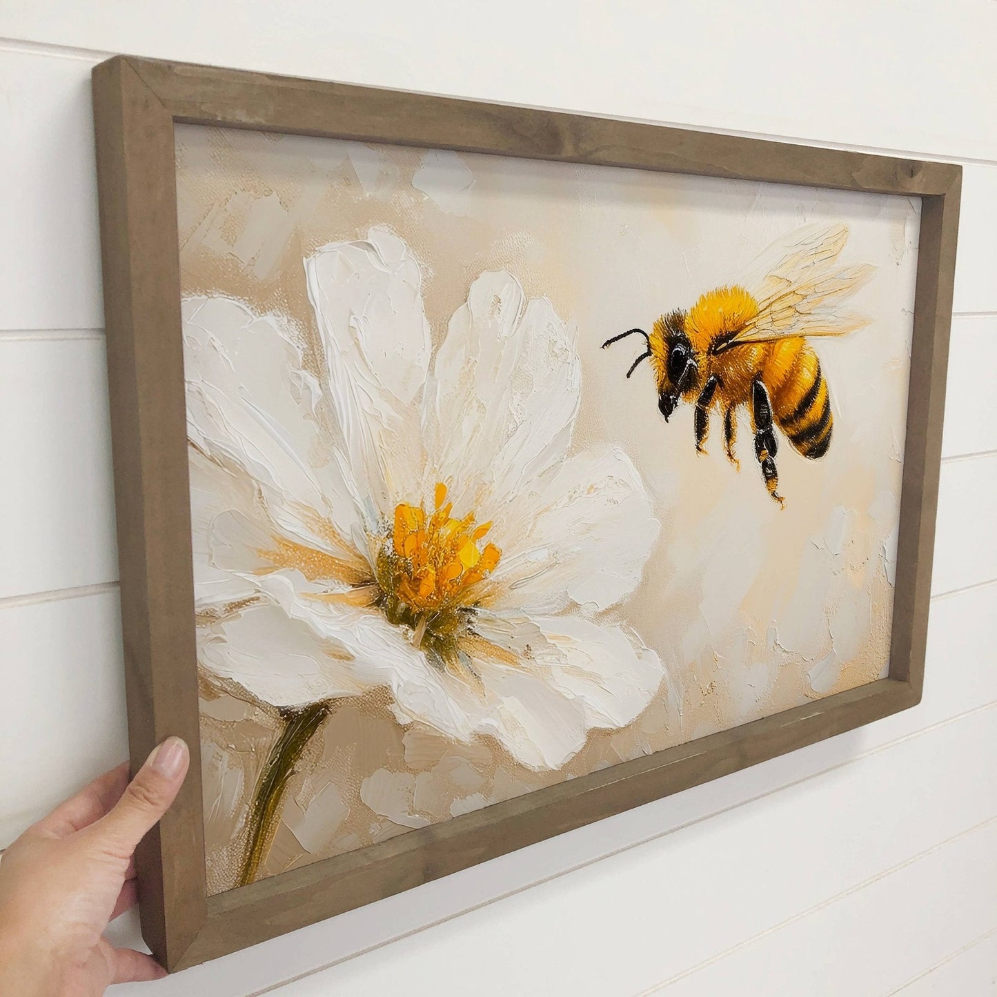 Bee and Flower Canvas Art | Floral Wall Decor | Nature Inspired Home Decor | Bee Illustration for Nursery & Living Room - Nifty Decor & More