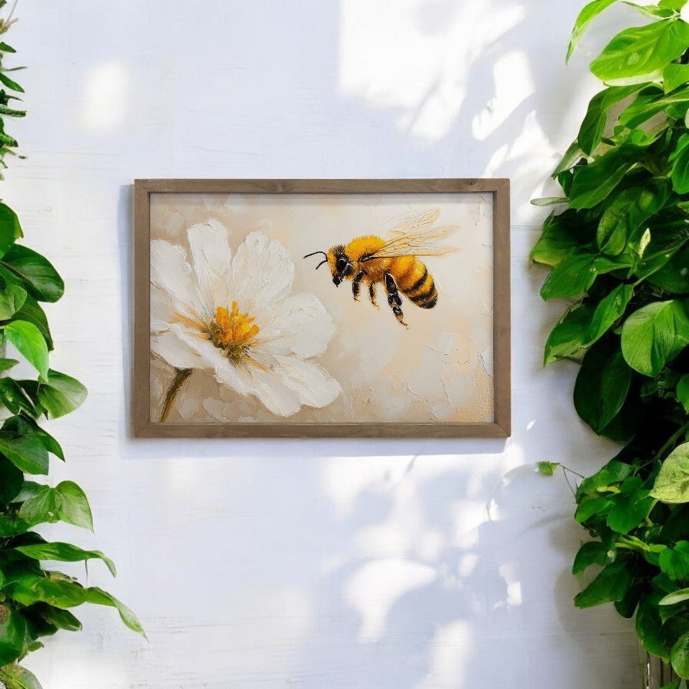 Bee and Flower Canvas Art | Floral Wall Decor | Nature Inspired Home Decor | Bee Illustration for Nursery & Living Room - Nifty Decor & More