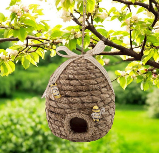 Beehive Birdhouse Hanging Ornament - 8.5" Diameter Unique Garden Decor, Outdoor Hanging Ornament for Bird Lovers & Home Sweet Home