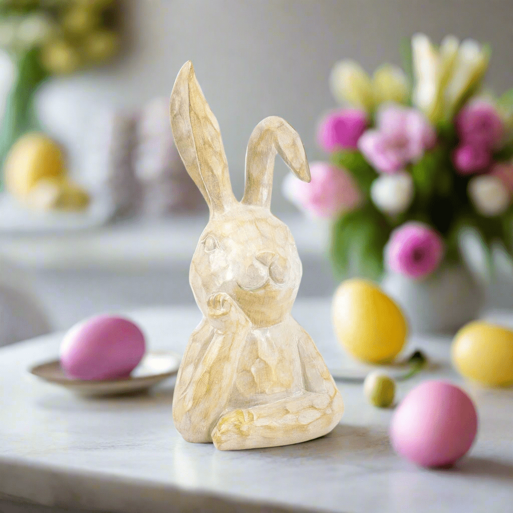Beige Thinking Bunny - Adorable Resin Spring Decor for Home, Easter Decorations, Cute Rabbit Figurine, Seasonal Accent Piece - Nifty Decor & More