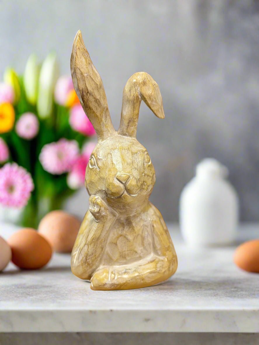 Beige Thinking Bunny - Adorable Resin Spring Decor for Home, Easter Decorations, Cute Rabbit Figurine, Seasonal Accent Piece - Nifty Decor & More