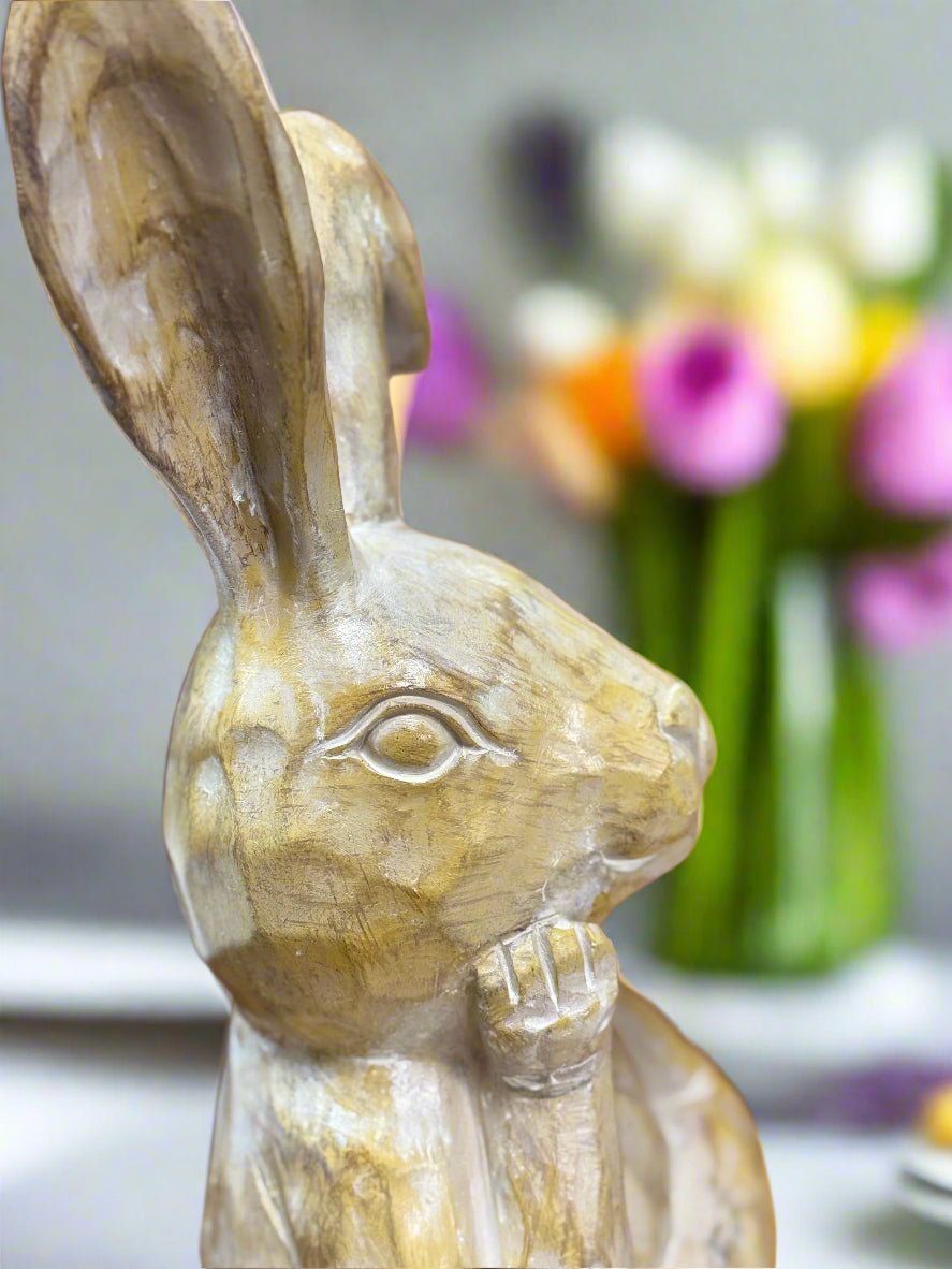 Beige Thinking Bunny - Adorable Resin Spring Decor for Home, Easter Decorations, Cute Rabbit Figurine, Seasonal Accent Piece - Nifty Decor & More