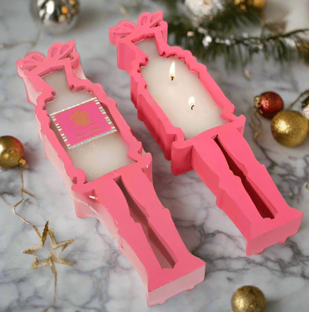 Berries and Balsam 2 - Wick Pink Wooden Nutcracker Dough Bowl Candle - Reusable Holiday Decor by LUX Fragrances - Nifty Decor & More