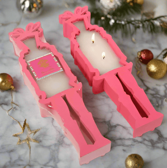 Berries and Balsam 2 - Wick Pink Wooden Nutcracker Dough Bowl Candle - Reusable Holiday Decor by LUX Fragrances - Nifty Decor & More