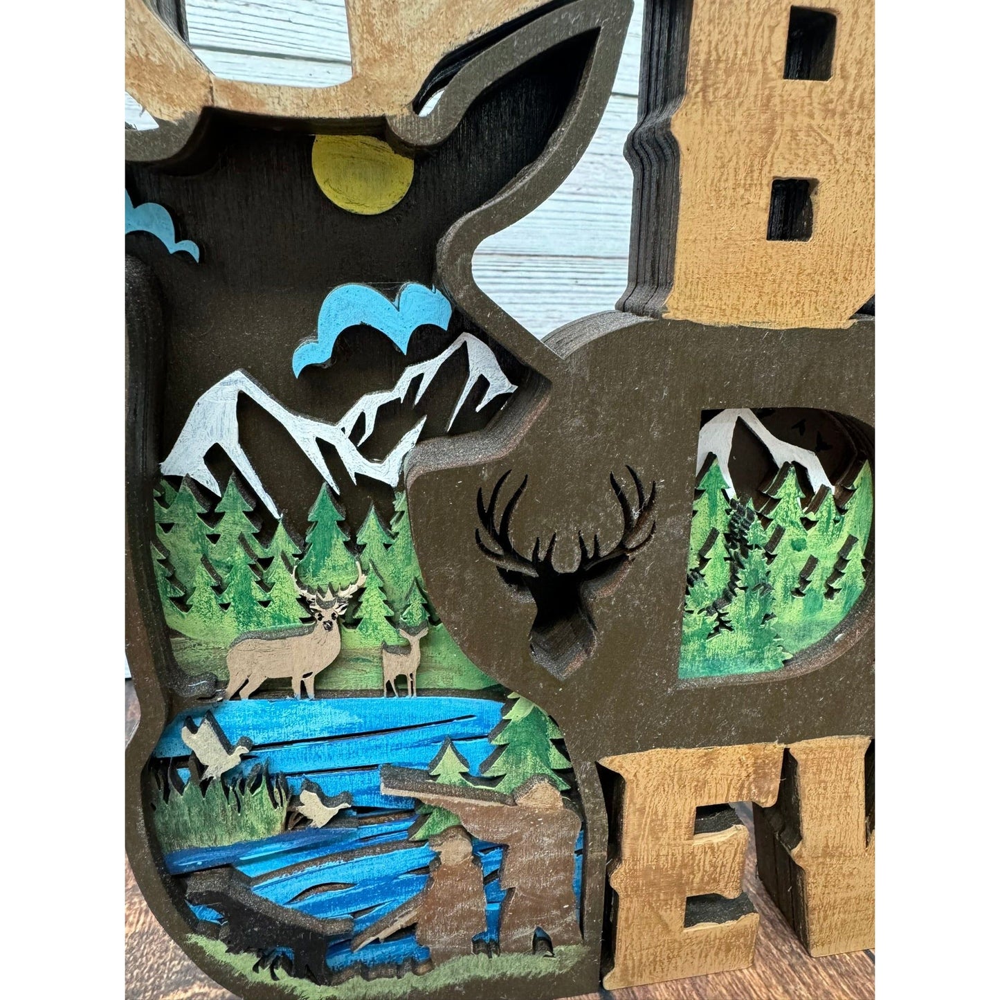 Best Dad Ever Deer 3D Shelf Sitter Handcrafted Layered Wood Wildlife Father’s Day Decor - Nifty Decor & More