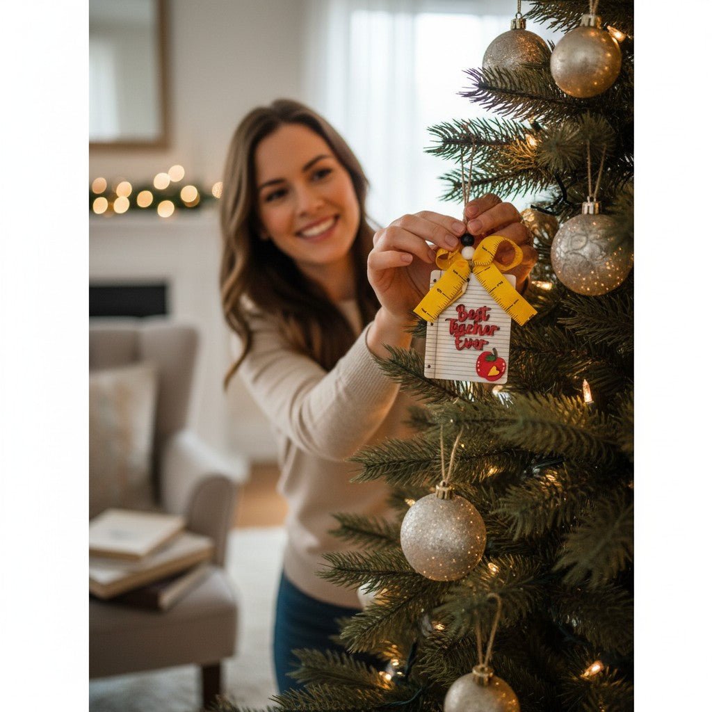 Best Teacher Ever Ornament Wood Pencil Christmas Ornament and Teacher Appreciation Gift - Nifty Decor & More