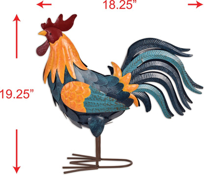 Big T Rooster Metal Rooster Decor | Farmhouse Outdoor Accents for Garden & Patio - Nifty Decor & More