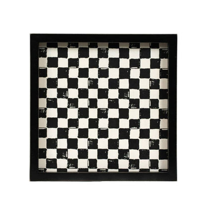 Black and White Checkered Wooden Tray, Stylish Kitchen Accessory for Serving & Display, Fabulous Gift Idea for Home Lovers - Nifty Decor & More