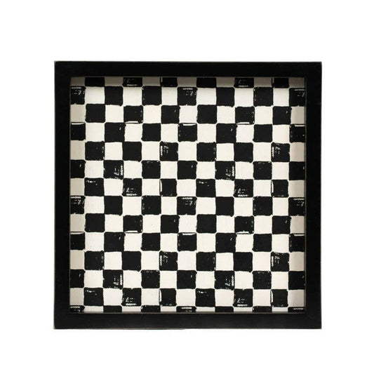 Black and White Checkered Wooden Tray, Stylish Kitchen Accessory for Serving & Display, Fabulous Gift Idea for Home Lovers