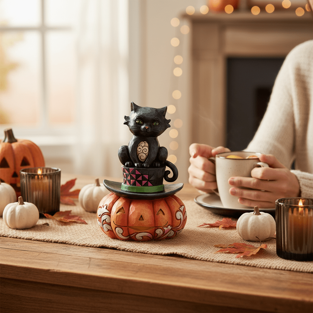 Black Cat on Top Hat Figurine - Nifty Decor & More