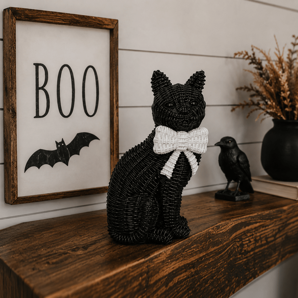 Black Cat Spooky Shelf Accent Cute Farmhouse Halloween Decor - Nifty Decor & More