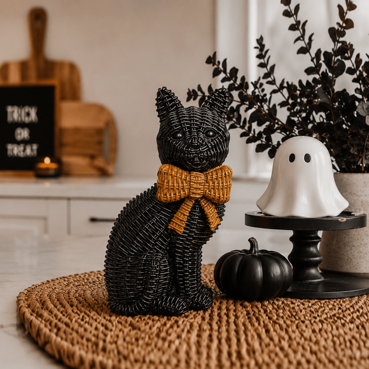 Black Cat Spooky Shelf Accent Cute Farmhouse Halloween Decor - Nifty Decor & More