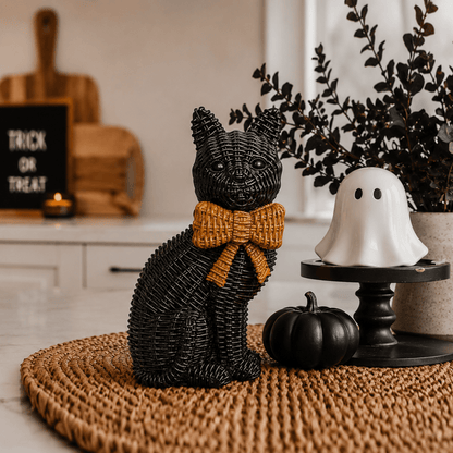 Black Cat Spooky Shelf Accent Cute Farmhouse Halloween Decor - Nifty Decor & More