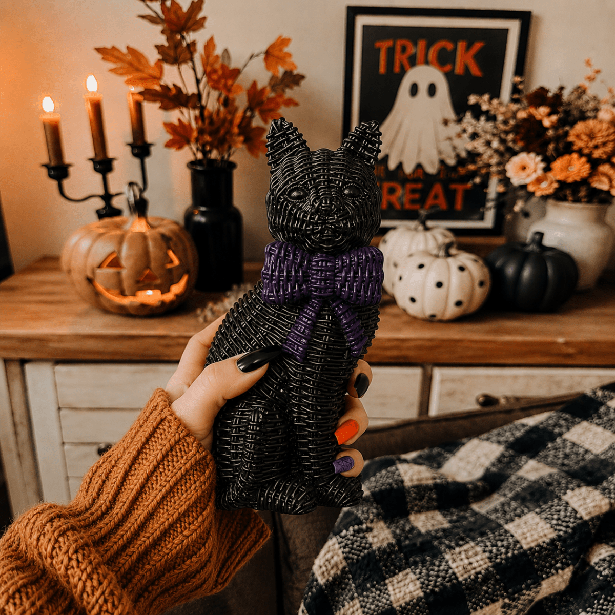 Black Cat Spooky Shelf Accent Cute Farmhouse Halloween Decor - Nifty Decor & More