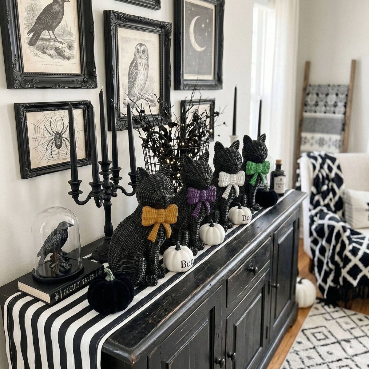 Black Cat Spooky Shelf Accent Cute Farmhouse Halloween Decor - Nifty Decor & More