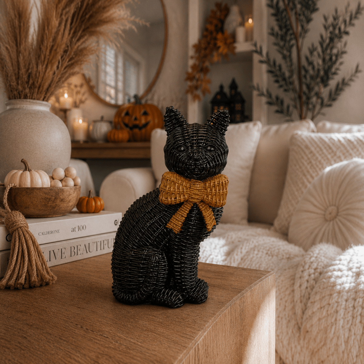 Black Cat Spooky Shelf Accent Cute Farmhouse Halloween Decor - Nifty Decor & More