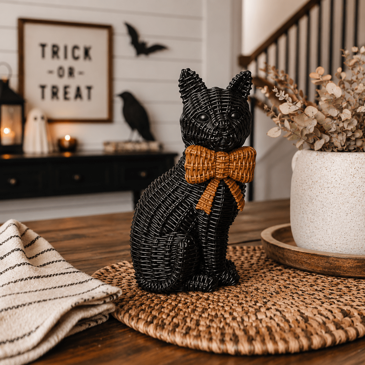 Black Cat Spooky Shelf Accent Cute Farmhouse Halloween Decor - Nifty Decor & More