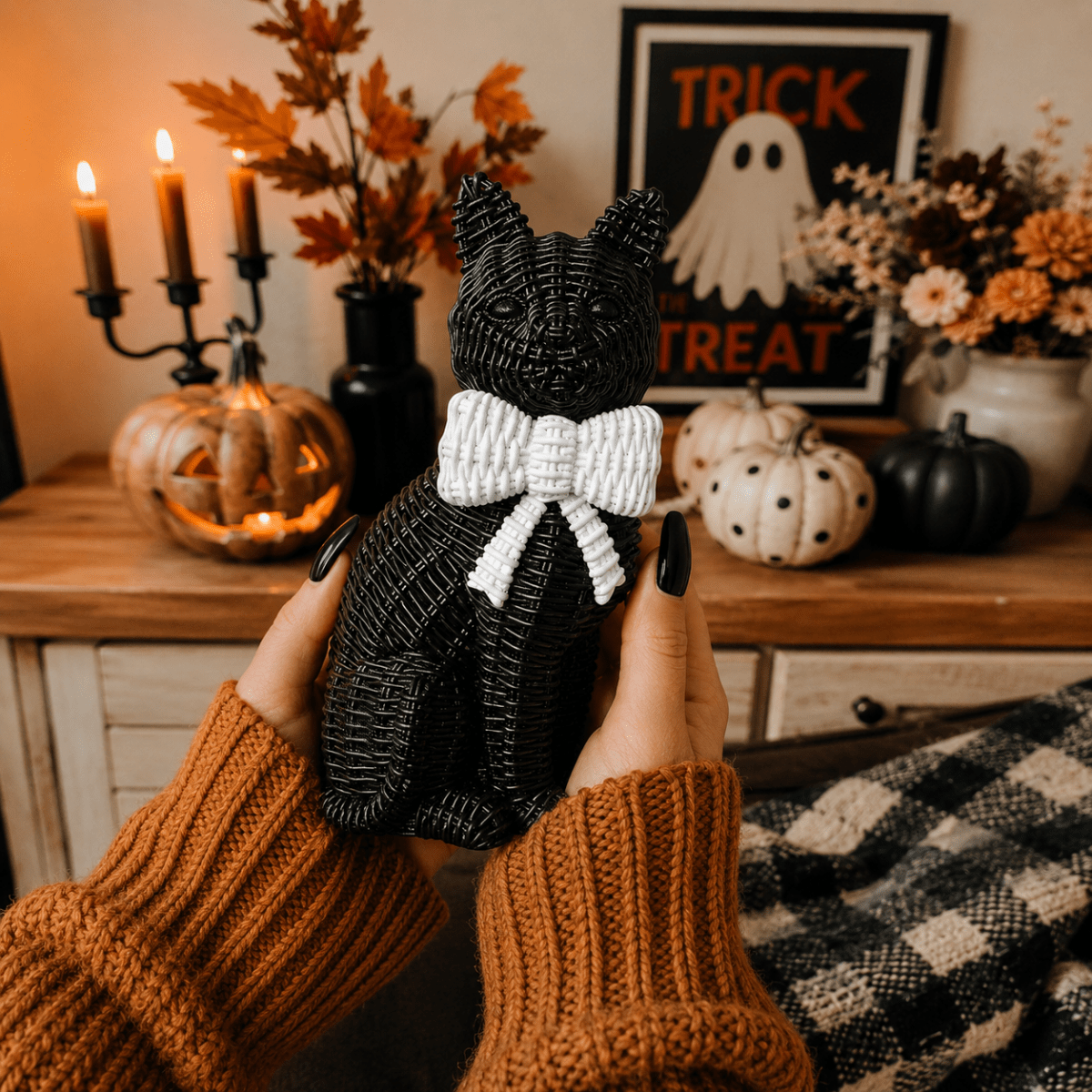 Black Cat Spooky Shelf Accent Cute Farmhouse Halloween Decor - Nifty Decor & More