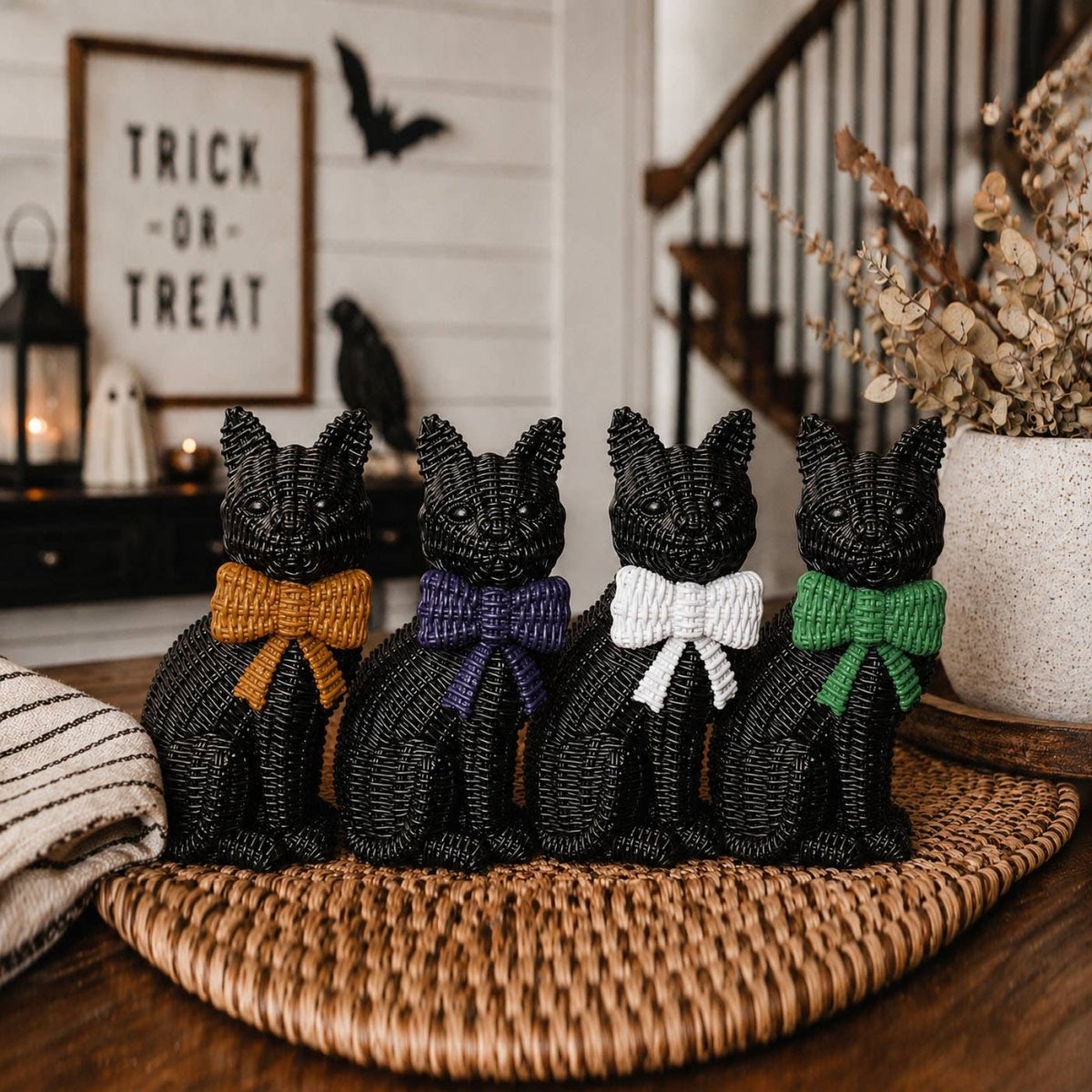 Black Cat Spooky Shelf Accent Cute Farmhouse Halloween Decor - Nifty Decor & More