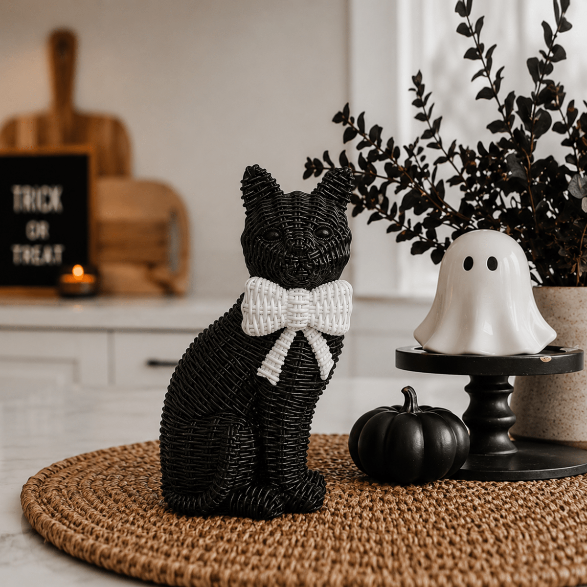 Black Cat Spooky Shelf Accent Cute Farmhouse Halloween Decor - Nifty Decor & More