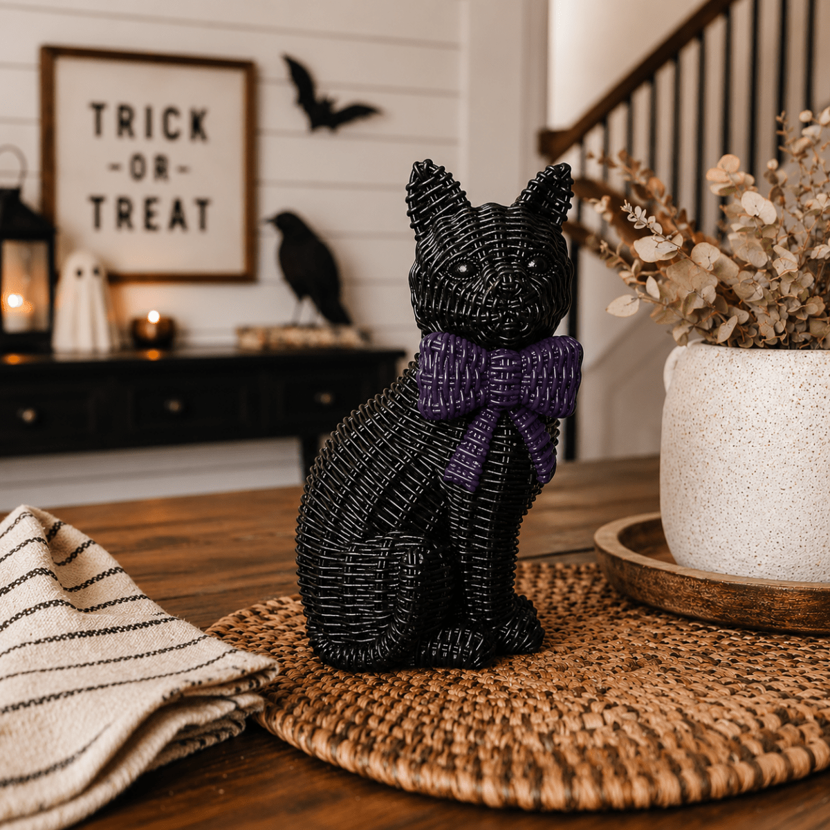 Black Cat Spooky Shelf Accent Cute Farmhouse Halloween Decor - Nifty Decor & More