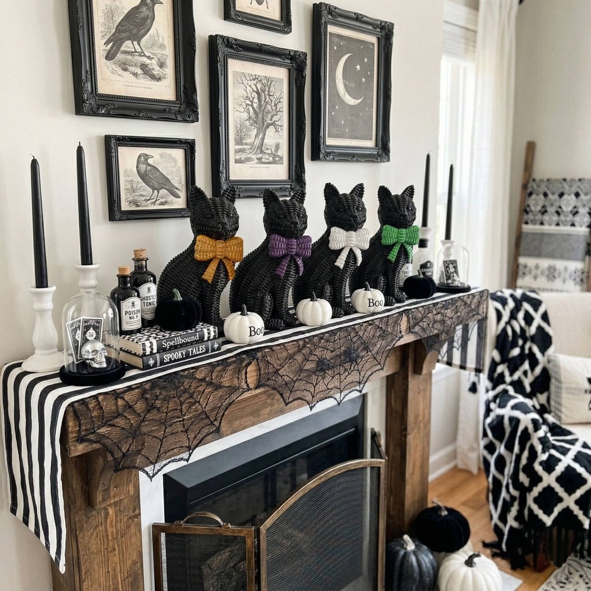 Black Cat Spooky Shelf Accent Cute Farmhouse Halloween Decor - Nifty Decor & More