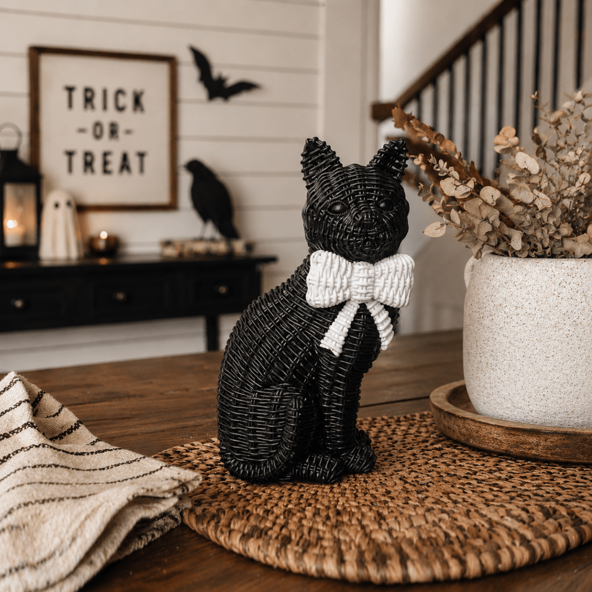Black Cat Spooky Shelf Accent Cute Farmhouse Halloween Decor - Nifty Decor & More