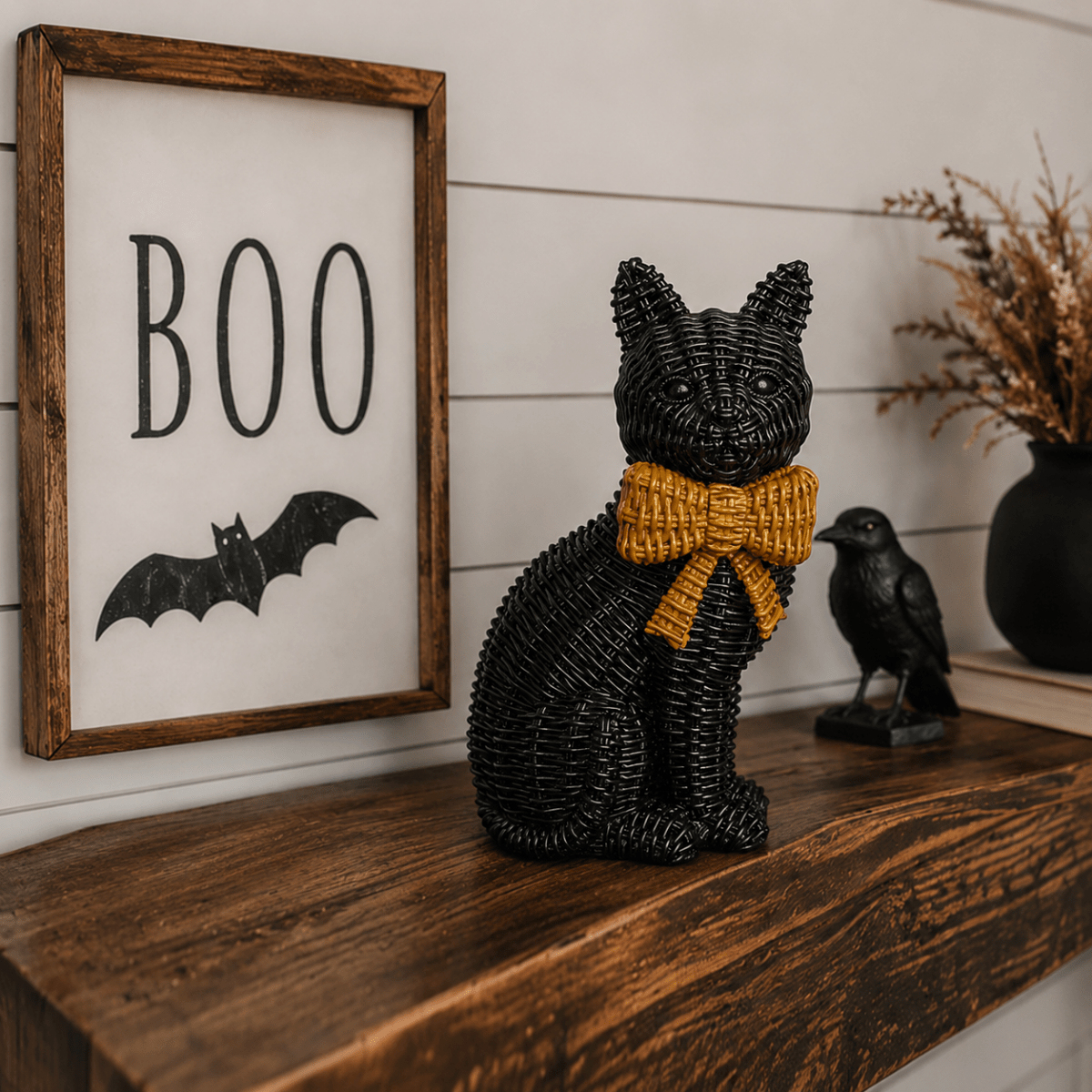 Black Cat Spooky Shelf Accent Cute Farmhouse Halloween Decor - Nifty Decor & More