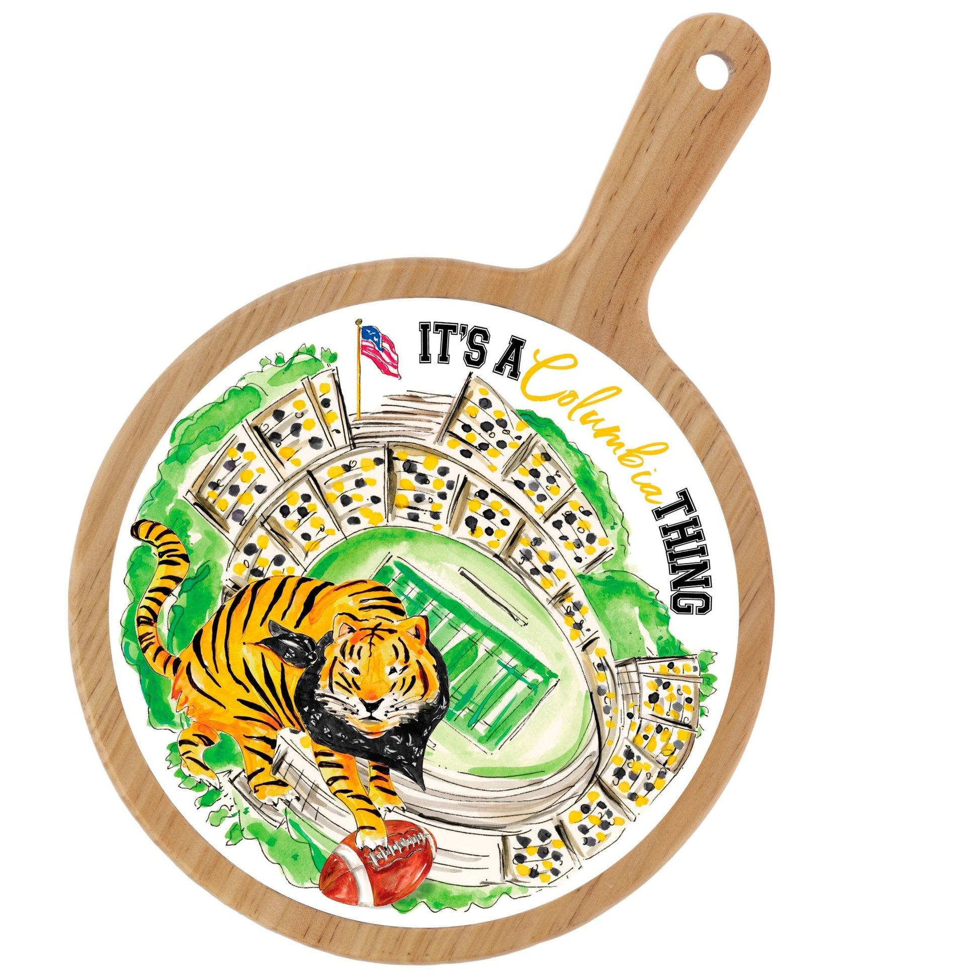 Black Prowling Tiger Stadium Bamboo & Ceramic Cheese Board - Nifty Decor & More