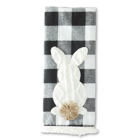 Black & White Checkered Easter Bunny Hand Towel with Pom Poms - Nifty Decor & More