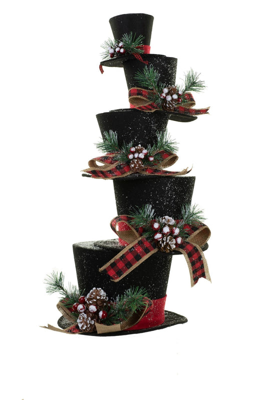 Black/Red Stack of Top Hats Display Piece with Glitter