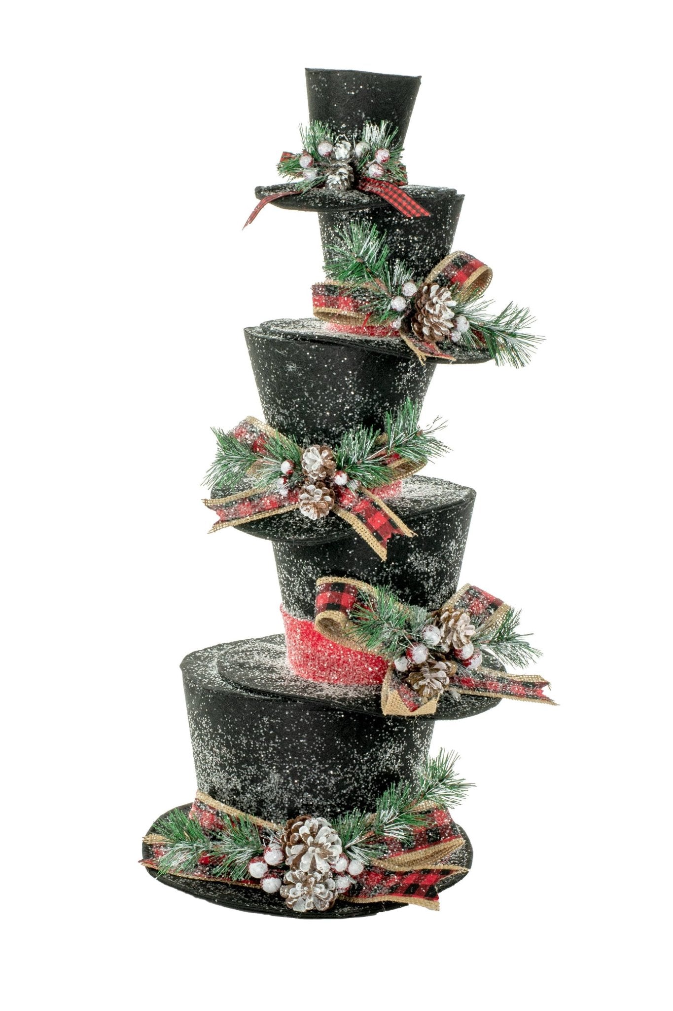 Black/Red Stack of Top Hats Display Piece with Glitter